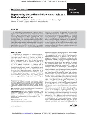Repurposing the Antihelmintic Mebendazole As a Hedgehog Inhibitor Andrew R