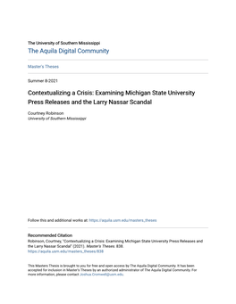 Contextualizing a Crisis: Examining Michigan State University Press Releases and the Larry Nassar Scandal