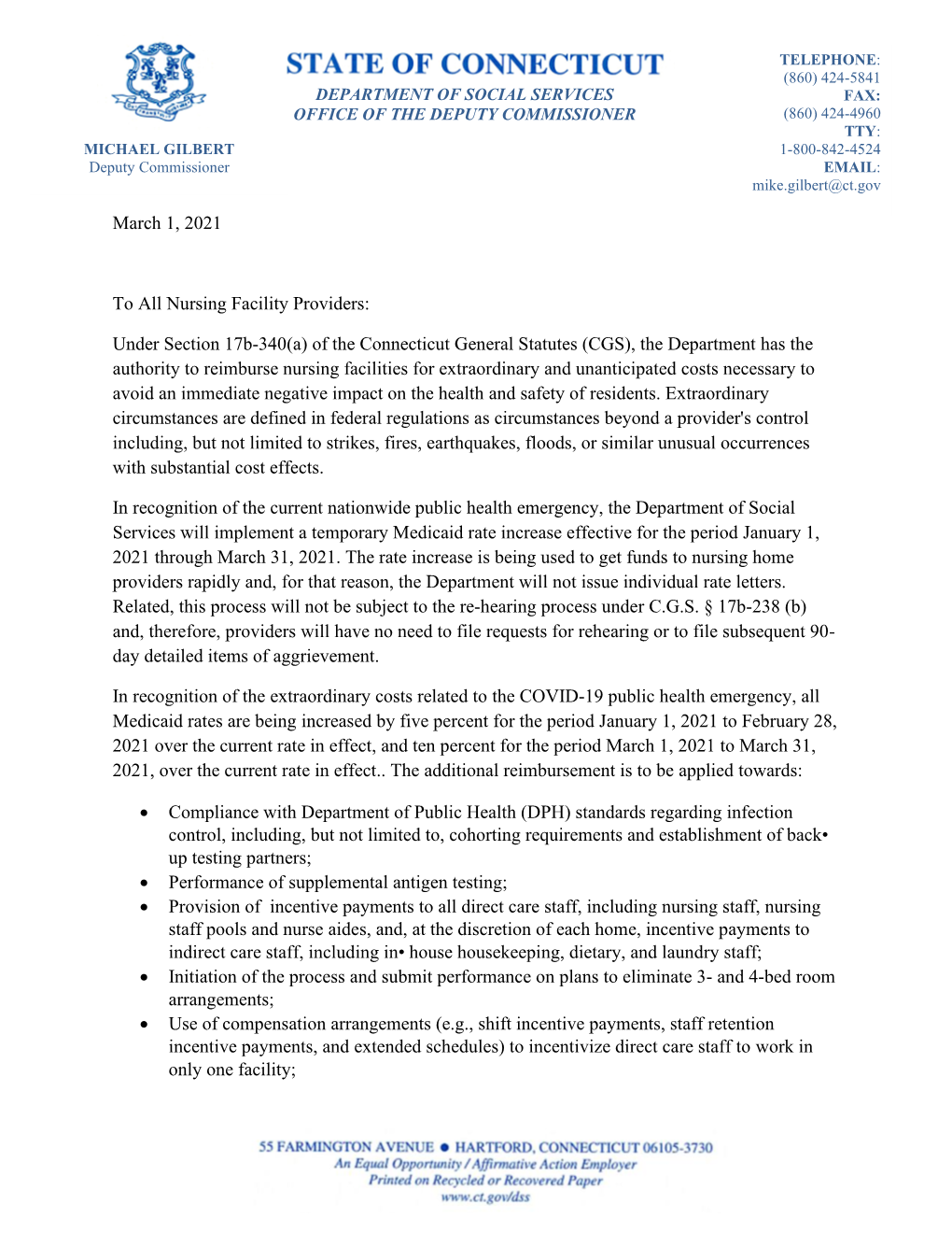 March 1, 2021 to All Nursing Facility Providers: Under Section 17B-340