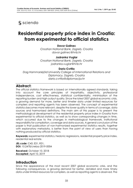 Residential Property Price Index in Croatia: from Experimental to Official Statistics