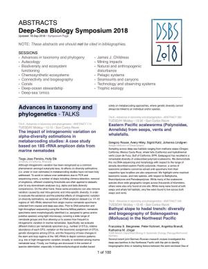 ABSTRACTS Deep-Sea Biology Symposium 2018 Updated: 18-Sep-2018 • Symposium Page