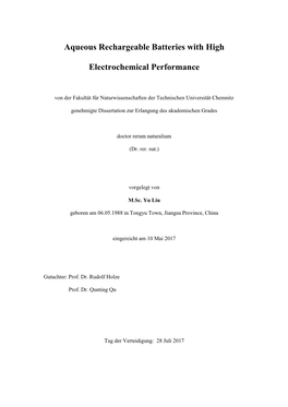 Aqueous Rechargeable Batteries with High Electrochemical Performance