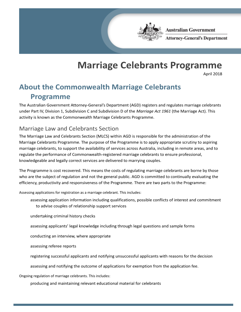 About the Marriage Celebrants Programme - Updated April 2018