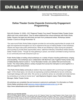 Dallas Theater Center Expands Community Engagement Programming