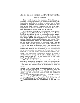 A Note on Jack London and David Starr Jordan DAVIDH