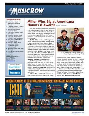 Miller Wins Big at Americana Honors & Awards by Jon