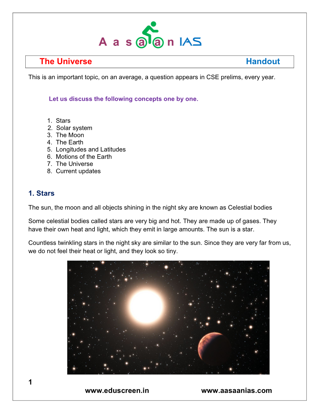 The Universe Handout