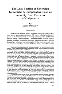 The Last Bastion of Sovereign Immunity: a Comparative Look at Immunity from Execution of Judgments