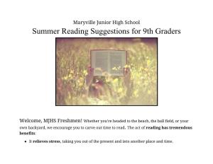 Summer Reading Suggestions for 9Th Graders