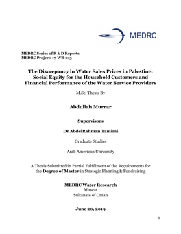 The Discrepancy in Water Sales Prices in Palestine: Social Equity for the Household Customers and Financial Performance of the Water Service Providers