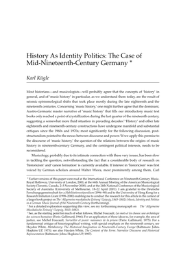 History As Identity Politics: the Case of Mid-Nineteenth-Century Germany *