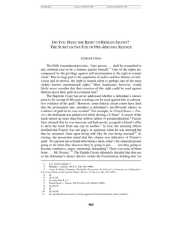 Do You Have the Right to Remain Silent?: the Substantive Use of Pre-Miranda Silence