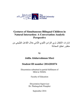 Gestures of Simultaneous Bilingual Children in Natural Interaction: a Conversation Analytic Perspective