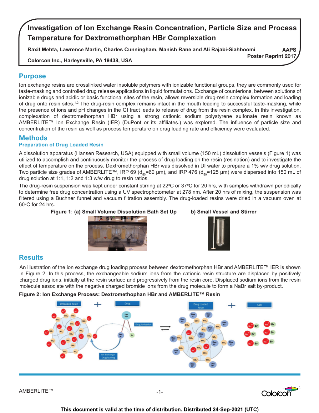 Investigation of Ion Exchange Resin Concentration, Particle Size and Process Temperature for Dextromethorphan Hbr Complexation