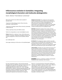 Inflorescence Evolution in Santalales: Integrating Morphological Characters and Molecular Phylogenetics