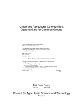 Urban and Agricultural Communities: Opportunities for Common Ground