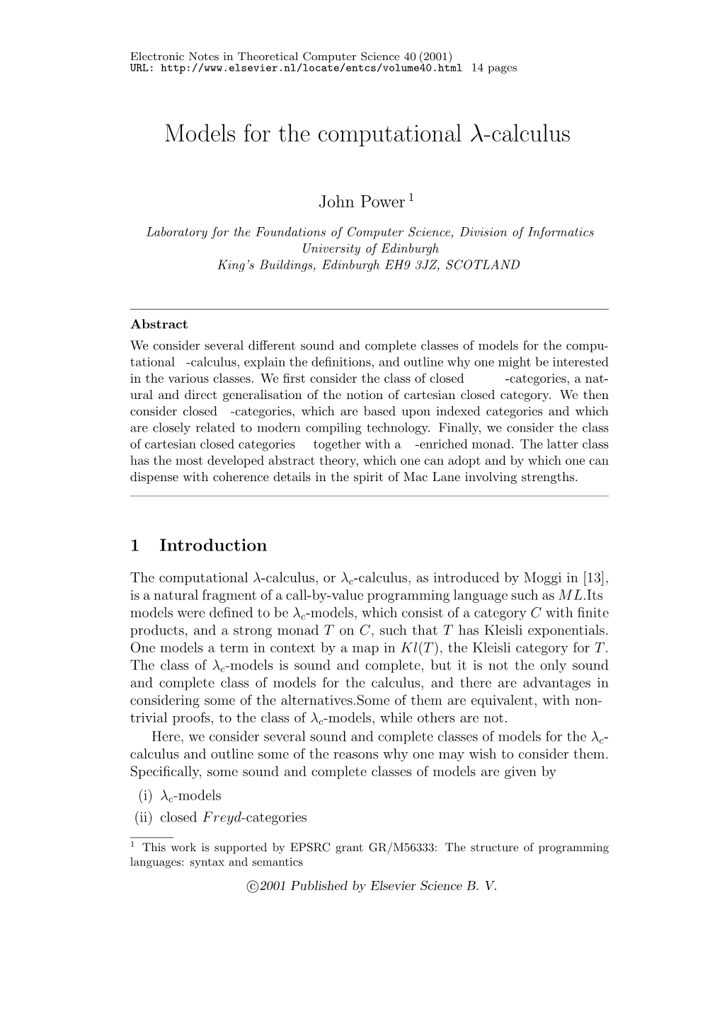 Models for the Computational Λ-Calculus