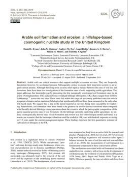 Arable Soil Formation and Erosion: a Hillslope-Based Cosmogenic Nuclide Study in the United Kingdom