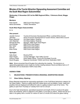 Minutes of the Tourist Attraction Signposting Assessment Committee and the South West Region Subcommittee