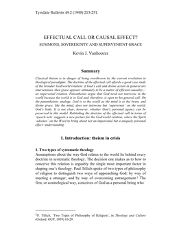 EFFECTUAL CALL OR CAUSAL EFFECT? SUMMONS, SOVEREIGNTY and SUPERVENIENT GRACE Kevin J