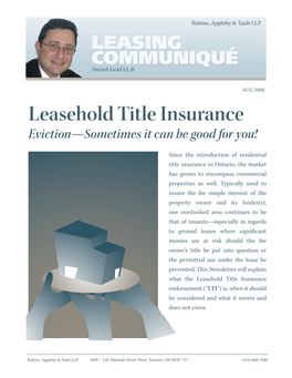 Leasehold Title Insurance Eviction—Sometimes It Can Be Good for You!
