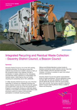 Integrated Recycling and Residual Waste Collection - Daventry District Council, a Beacon Council