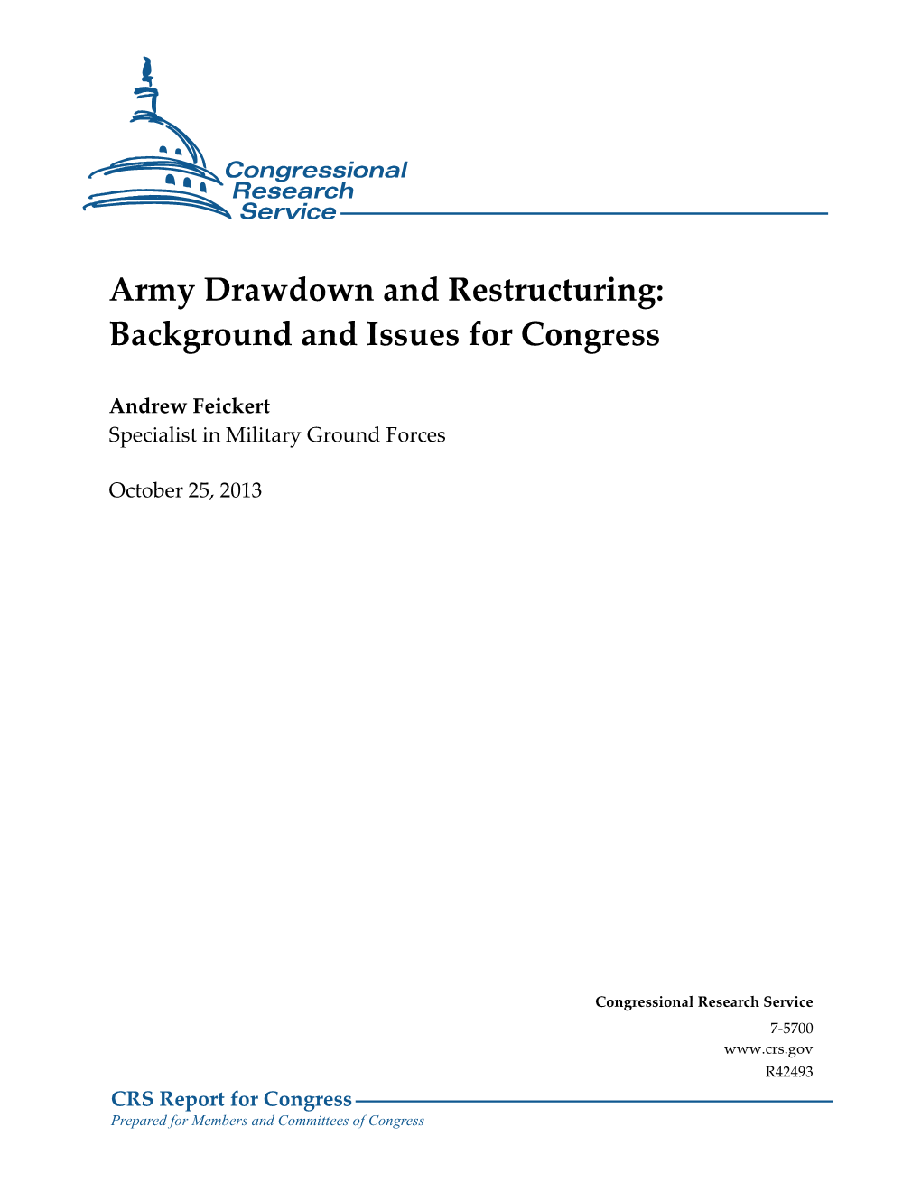 Army Drawdown and Restructuring: Background and Issues for Congress