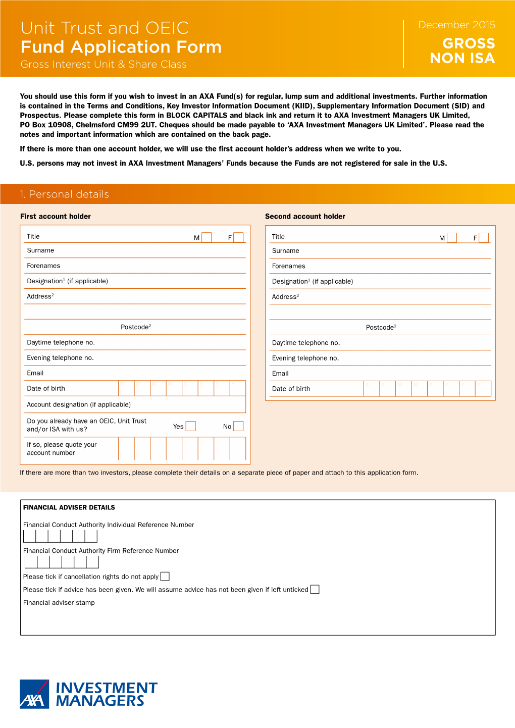 Unit Trust and OEIC Fund Application Form Gross Interest Unit & Share Class