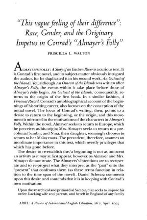 Race, Gender, and the Originary Impetus in Conrad's "Almayers
