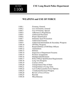 Section 1100: Weapons and Use of Force