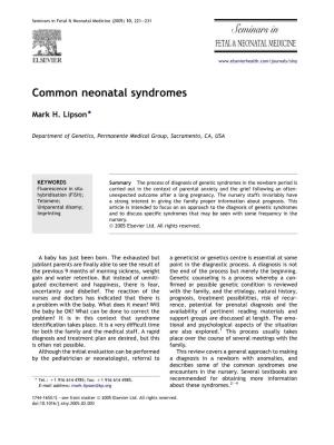 Common Neonatal Syndromes