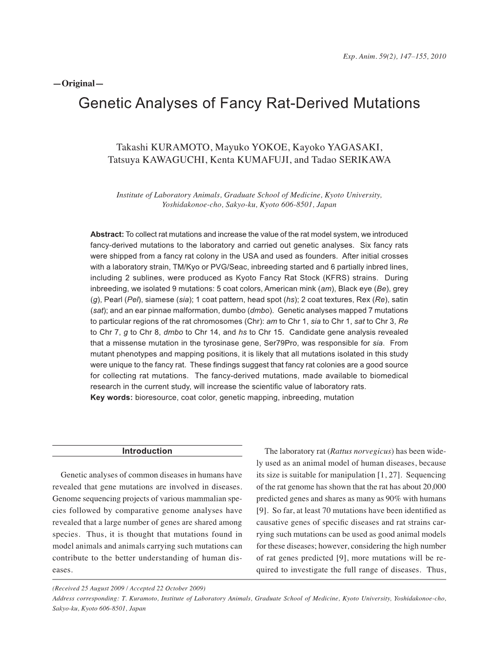 Genetic Analyses of Fancy Rat-Derived Mutations