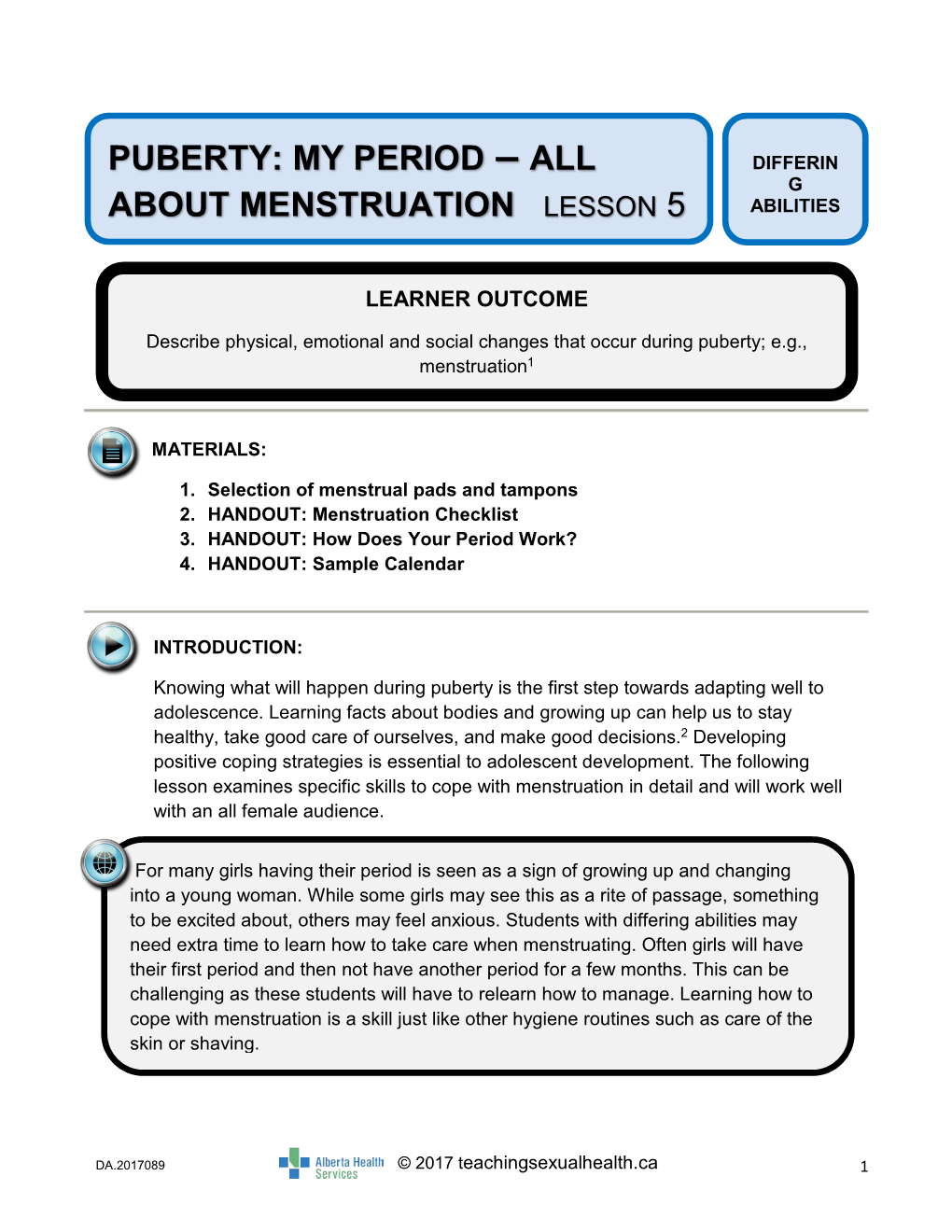 Puberty: My Period – All About Menstruation Lesson 5