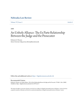The Ex Parte Relationship Between the Judge and the Prosecutor Roberta K