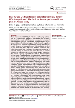 How Far Can We Trust Forestry Estimates from Low-Density Lidar Acquisitions? the Cutfoot Sioux Experimental Forest (MN, USA) Case Study