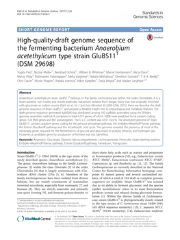 High-Quality-Draft Genome Sequence of the Fermenting Bacterium Anaerobium Acetethylicum Type Strain Glubs11t (DSM 29698)