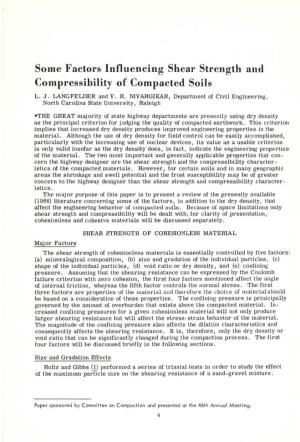 Some Factors Influencing Shear Strength and Compressibility of Compacted Soils L