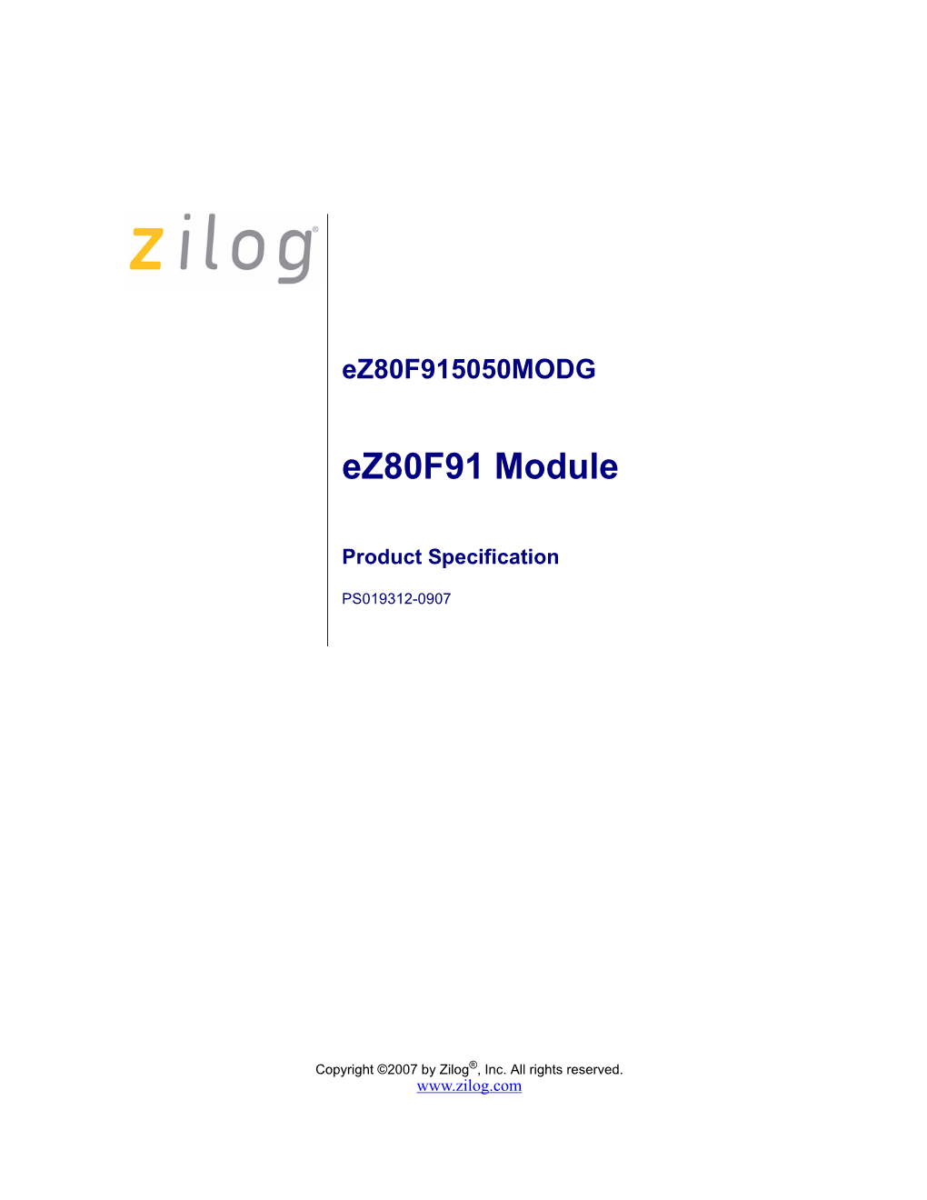 Ez80f91 Module Product Specification