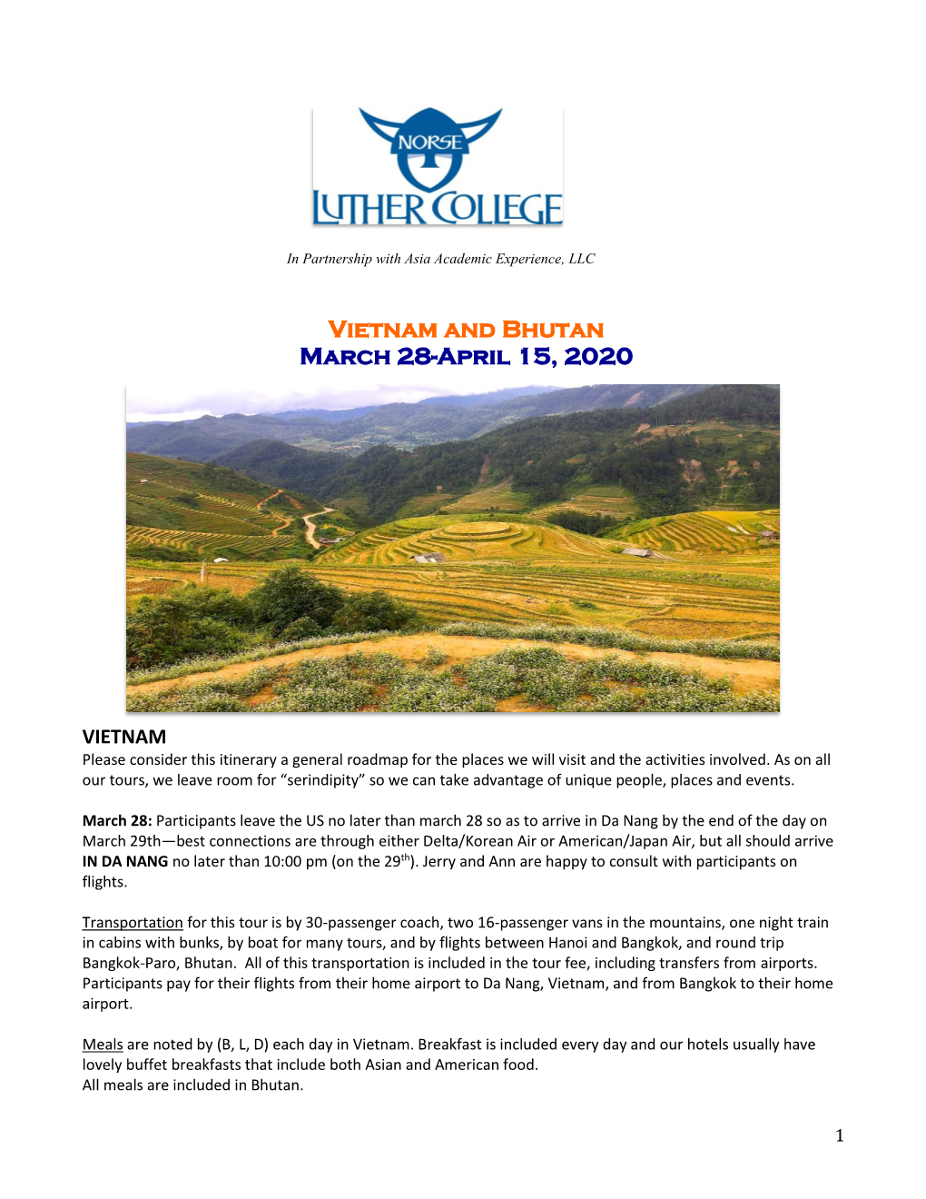 Vietnam and Bhutan March 28-April 15, 2020