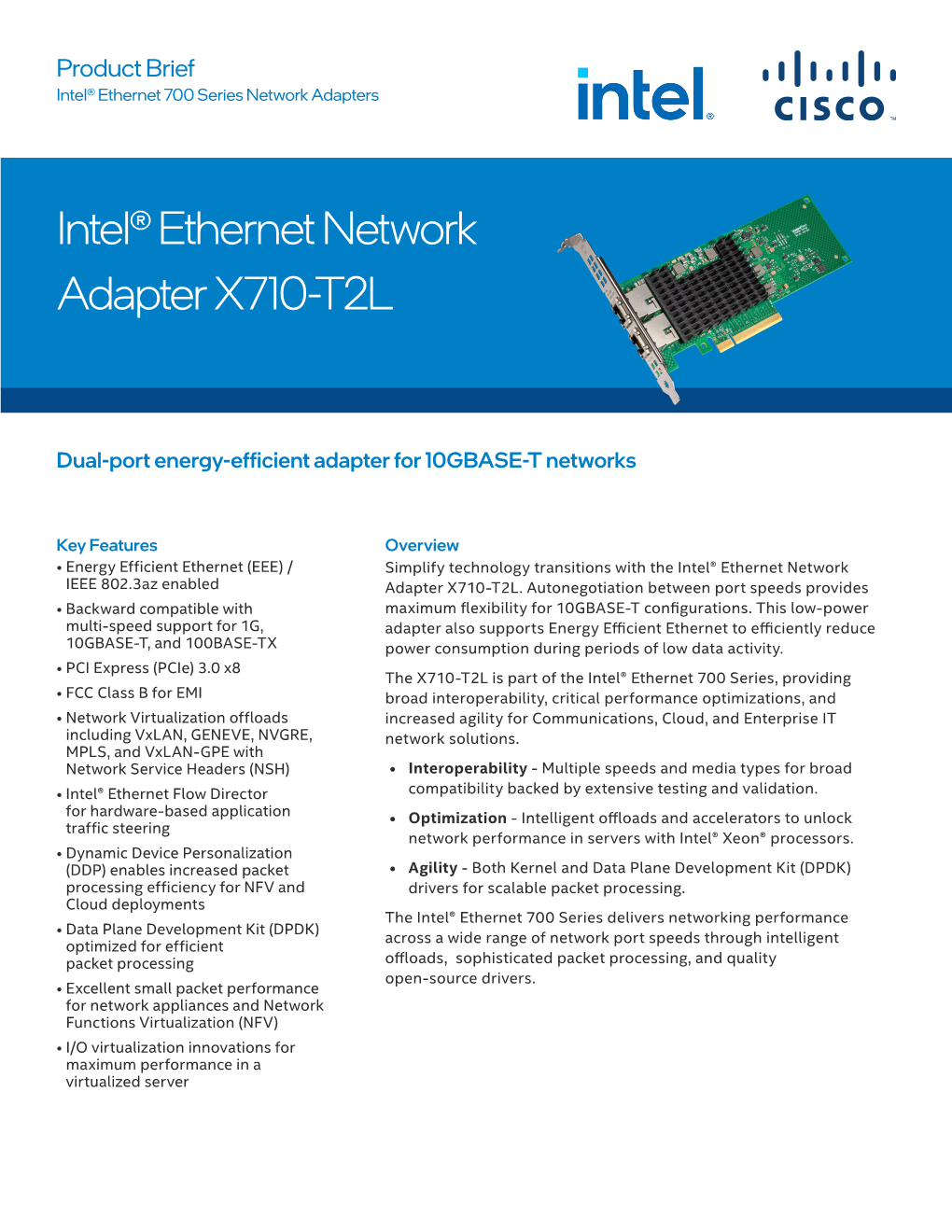 Intel X710-T2L Pcie Ethernet Network Adapter Product Brief