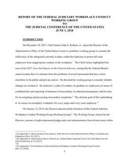 Report of the Federal Judiciary Workplace Conduct Working Group to the Judicial Conference of the United States June 1, 2018