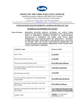 OFFICE of the CHIEF EXECUTIVE OFFICER Haldia Development Authority (ISO 9001:2015 Certified) (A Statutory Authority Under Government of West Bengal) City Centre, P.O