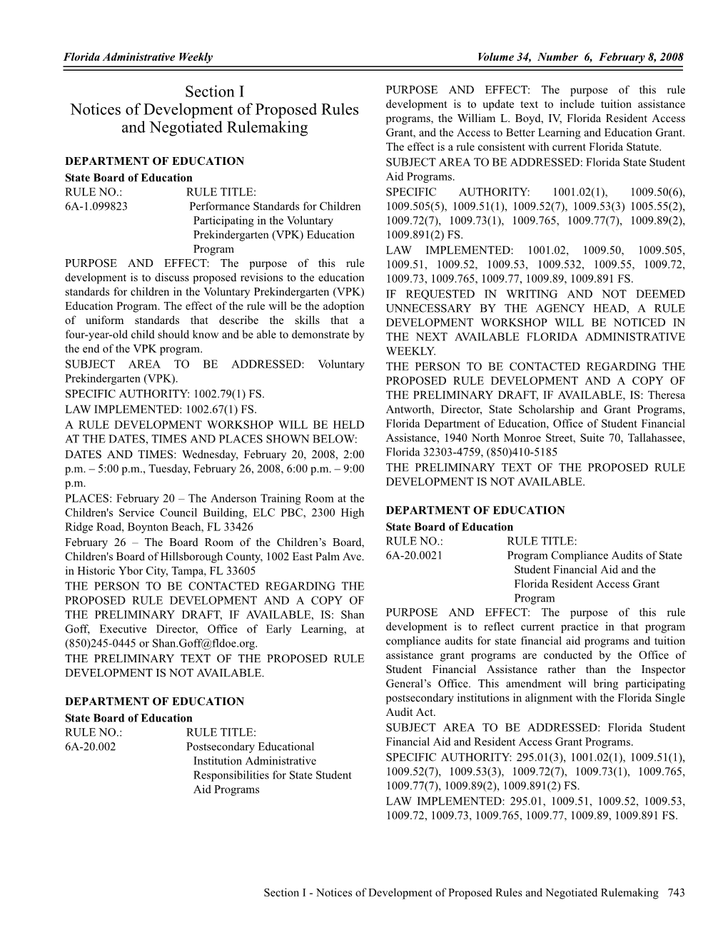 Section I Notices of Development of Proposed Rules and Negotiated