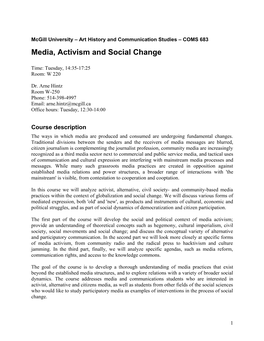 Media, Activism and Social Change
