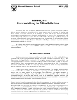 Rambus, Inc.: Commercializing the Billion Dollar Idea