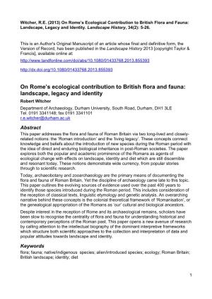 On Rome's Ecological Contribution to British Flora and Fauna