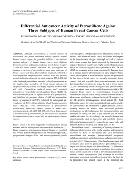 Differential Anticancer Activity of Pterostilbene Against Three