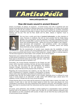 Music of Ancient Greece & Music of Greek Antiquity