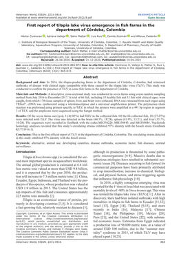 First Report of Tilapia Lake Virus Emergence in Fish Farms in the Department of Córdoba, Colombia