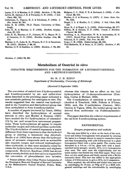 Metabolism of Oestriol in Vitro Department Ofbiochemistry